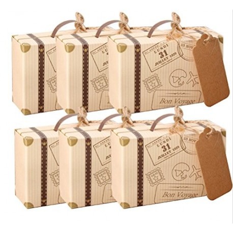 amajoy 50pcs Mini maleta boda Favor caja con cordel de yute de tarjeta de papel Kraft y Candy caja para fiesta de cumpleaños 