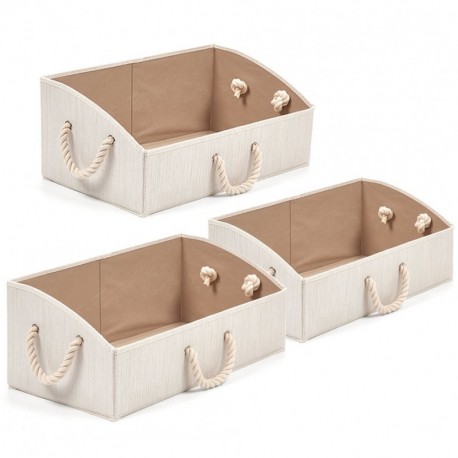 EZOWare 3 pcs Cajas de Almacenaje, Caja Abierta con Angulo de Tela Plegable Resistente con Manijas para Estanterías, Armarios