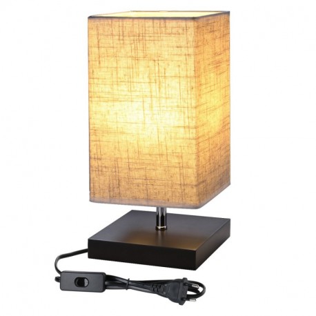 Lámpara de noche con pantalla cuadrada de tela, casquillo E27 e interruptor, ideal para dormitorios, para el salón, mesita pa