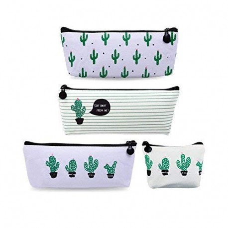 Set de 4 bingolar lápiz funda de lona Estudiante pluma lápiz caso bolsa de cosméticos bolsa de monedero Cactus ablashi - Estu