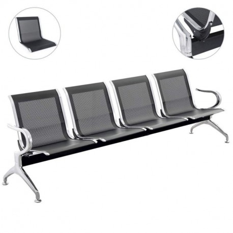 PrimeMatik - Bancada para Sala de Espera con sillas ergonómicas Negras de 4 plazas