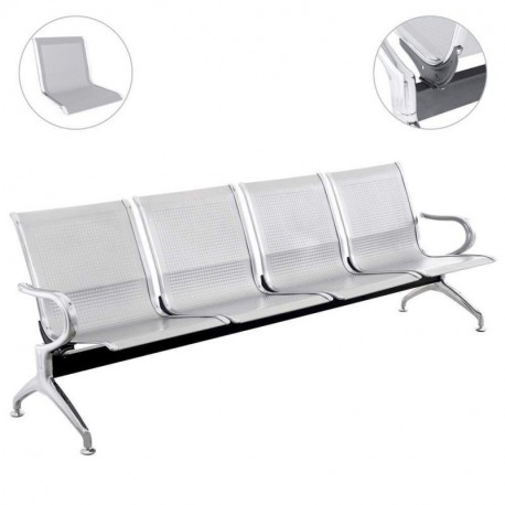 PrimeMatik - Bancada para Sala de Espera con sillas ergonómicas Plateadas de 4 plazas