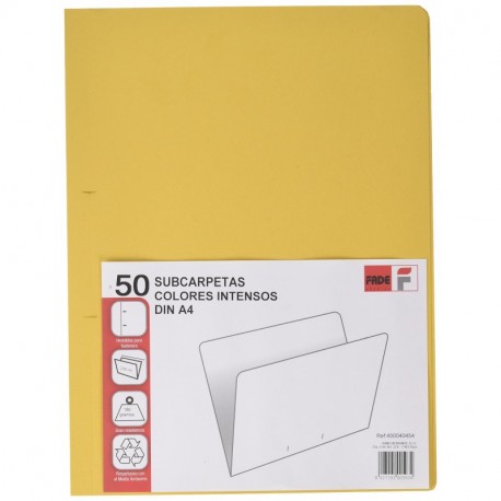 Elba Fade - Pack de 50 subcarpetas simples recicladas, A4, color amarillo