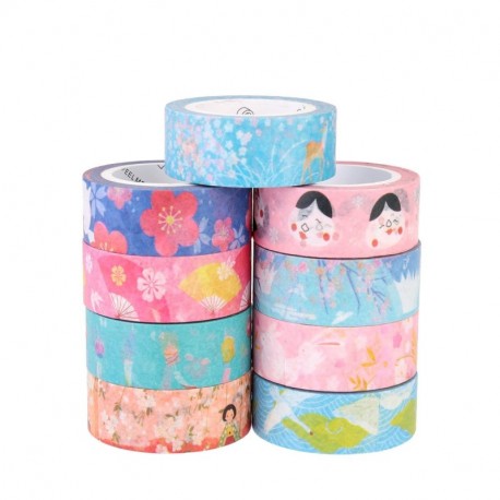 Aulola - Cinta adhesiva Washi Tape - Cinta decorativa japonesa con estampado fabricada en papel, ideal para decoración, manua