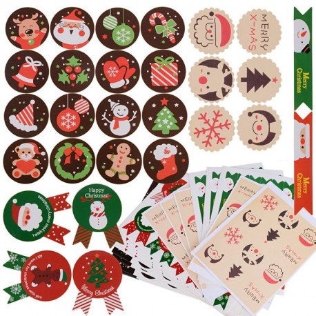288pcs Pegatina Navidad Etiqueta Adhesiva Redonda Papel Decoración Cajas Regalos Bombones Caramelo Fiesta Sello Bolsas 24 hoj