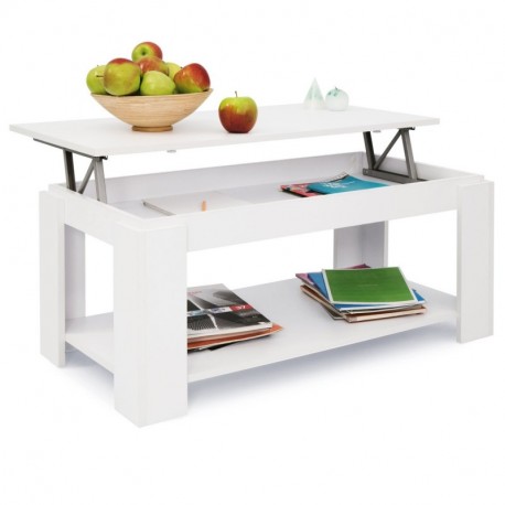 COMIFORT T09B - Mesa de Centro Elevable Revistero Incorporado Mesas salón Color Blanco Mate 100x50x43/55 cm