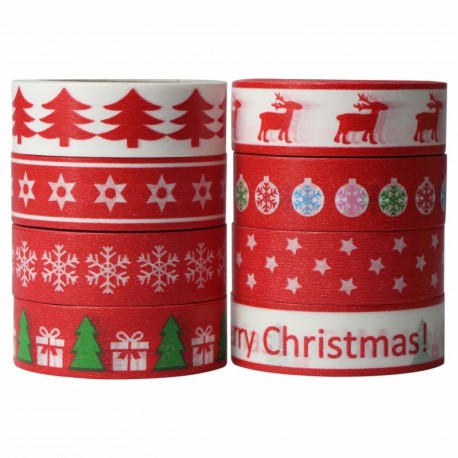 8x Washi Tape Navidad Christmas Cintas Decorativas DIY 15mm x 10m Design 9050 