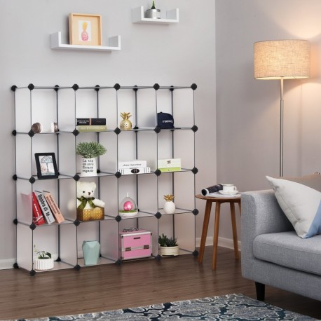 SONGMICS Armario Modular, Zapatero, Estantería, Organizador de Almacenaje de Plástico, 16 Cubos, sin Puertas, para Ropa Jugue