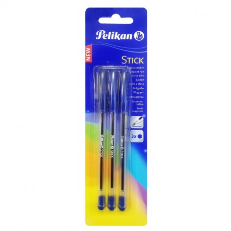 Pelikan Stick - Blister con bolígrafos, 3 unidades, color azul