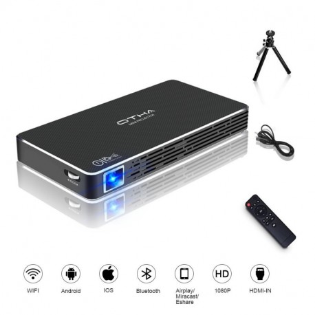 OTHA Mini Proyector Android 7.1, Portatil Proyectores DLP LED Home Cinema Compatible con 1080P Full HD, WFi Entrada HDMI para