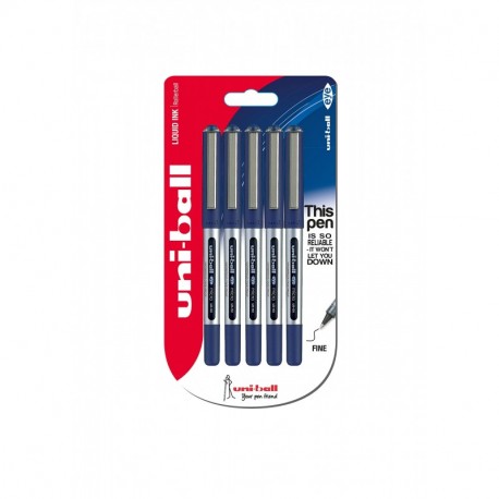 Uni-Ball UB-150 Eye Micro - Pack de 5 bolígrafos, 0.5 mm, color azul