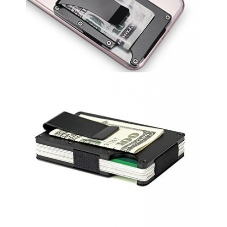 Metal billetera titular de tarjeta de crédito con bloqueo de RFID, dinero de aluminio billetera clip Negro 