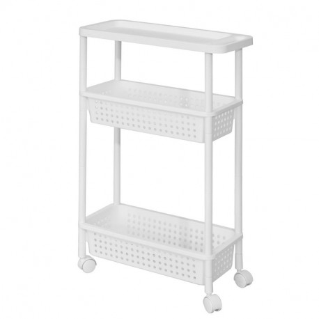 SoBuy®FRG234-K-W,ES Carro Multiuso con Ruedas,2 cestos y 1 Bandeja,Carrito Auxiliar,L48 x P22 x H77cm,Blanco