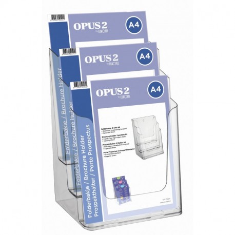 OPUS 2 350101 - Porta-folletos de sobremesa, poliestireno reciclable, con 3 compartimentos, para A4