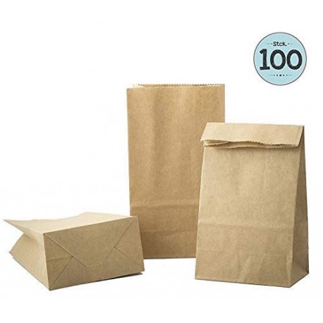 100 Kraft marrón bolsas de papel con base 9 x 16 x 5 cm, 70 gr./m2. papel para envolver pan galletas y dulces de panadería. I