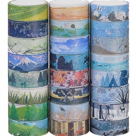 24 rollos cinta adhesiva decorativa washi tape, diferentes estilos - Cinta de carrocero para álbumes de recortes