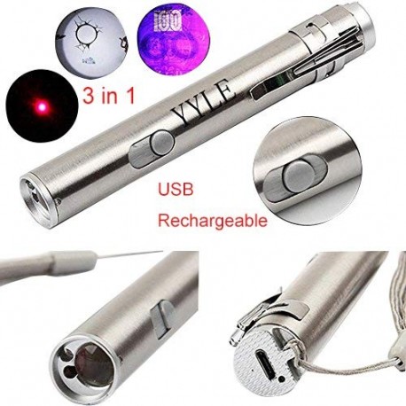 3 en 1 500 LM Mini aluminio USB recargable LED UV Taschenlampe Pen multifuncional lámpara