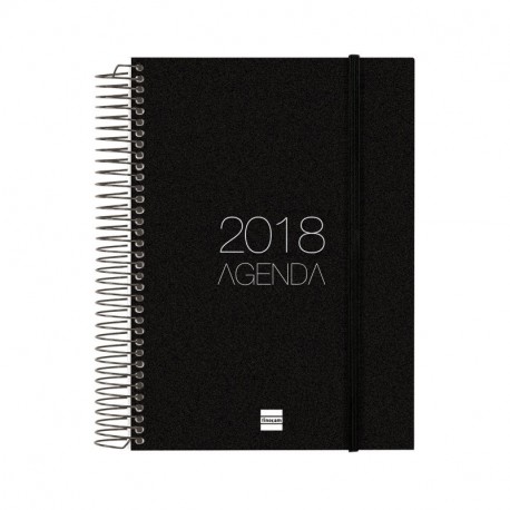 Finocam Espiral Opaque - Agenda 2018 día página, euskera, 155 x 215 mm, 70 g/m², color negro