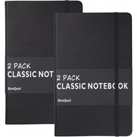 Cuaderno Rayas/Ruled Notebook Paquete de 2 - Papel Grueso Premium 120g/m², Diario de Escritura de Cuero Sintético, Negro, T