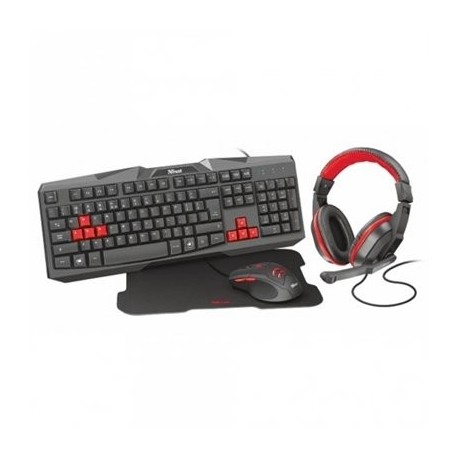 Trust Ziva 4 En 1 - Bundle Teclado + Auricular con micrófono + ratón óptico + Alfombrilla, Color Negro