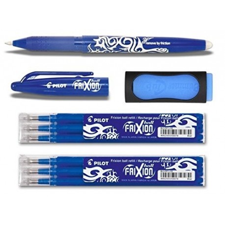 1 FriXion – Bolígrafo, color azul, PLUS Set de 3 tubos de tinta de recambio y goma de borrar, + extra Radierer | 6 Minen, azu