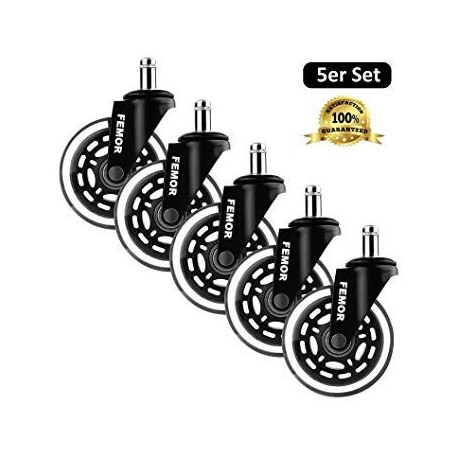 femor Set de Ruedas para Sillas de Oficina Ruedas para Muebles de Hogar 5pcs Repuestos de Ruedas 75mm Color Negro