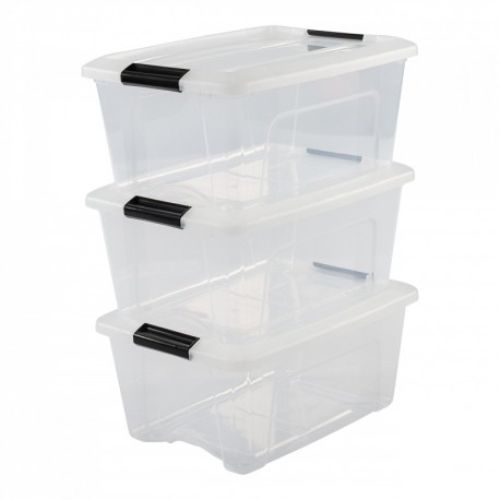 Iris Ohyama, Set – 3 Cajas de almacenaje apilables – New Top Box – ntb-15, Transparente, 15 L, 39,5 x 29 x 18,6 cm, plástico,