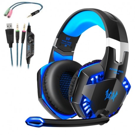 Cascos Gaming, Auriculares Gaming con Micrófono Headset Mac Estéreo Juego Gaming Jack 3,5mm LED Bajo Ruido Compatible con PC 