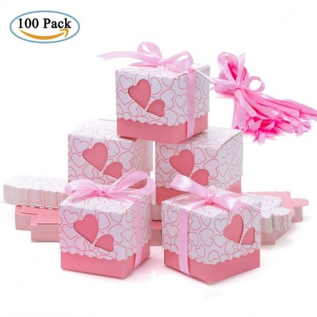 Cajas de Boda Regalo – Meersee 100 Cajas de Bautizo Caramelo Cumpleaños Dulces Bombones Regalos Detalles con Cintas para Invi