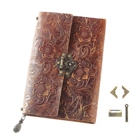 ScrodCat Cuaderno de notas con papel en blanco, hecho a mano de cuero, de aspecto antiguo, perfecto como regalo o diario de v