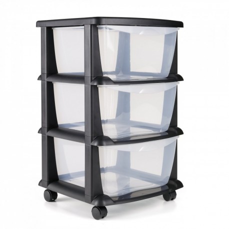 Cajoneras contenedores de plástico con ruedas para uso rudo Contenedores para almacenaje de color negro con 3 cajones - Hecho