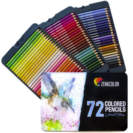72 Lápices de Colores Numerado con Caja de Metal de Zenacolor - 72 Colores Únicos para Libro de Colorear para Adultos - Fác