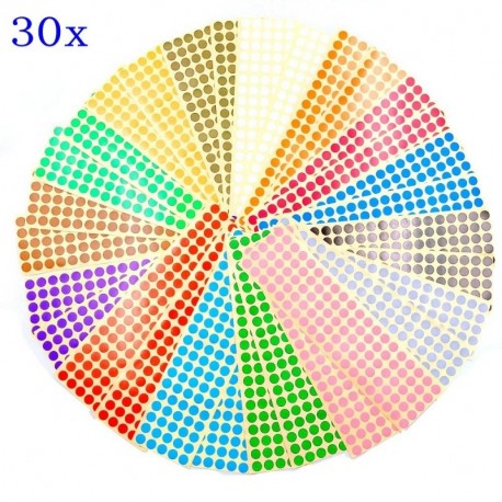JZK 30 Hojas 10mm pegatinas adhesivos de colores 15 colores Pegatinas pequeñas de puntos redondos de color para codificar eti