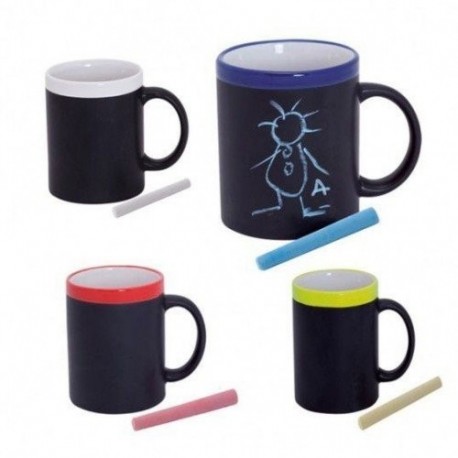 DISOK Lote de 20 Tazas Pizarra de Cerámica ideales para Desayuno, en caja de Regalo. Tazas Infantiles para Colorear con tizas