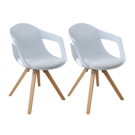 MOG Casa - Conjunto de 2 sillas de Estilo nórdico con Asiento alcochado, reposabrazos y Patas en Madera Blanco 