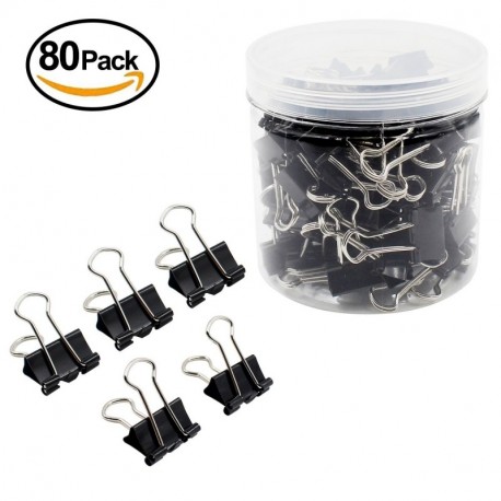 Binder Clips, ulable 80 piezas Metal papel pinzas clip para cierre y asegurar, Negro 19 mm 