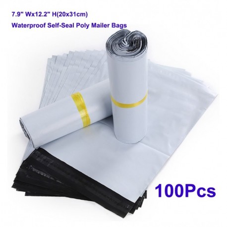 Pack de 100 bolsas de plástico con autocierre, Bolsas de plástico para correo postal, 20x31cm, Tamaño interno