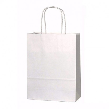 20 bolsas de papel kraft con asas trenzadas e ideales para utilizar en fiestas o para hacer regalos, Blanco, XS