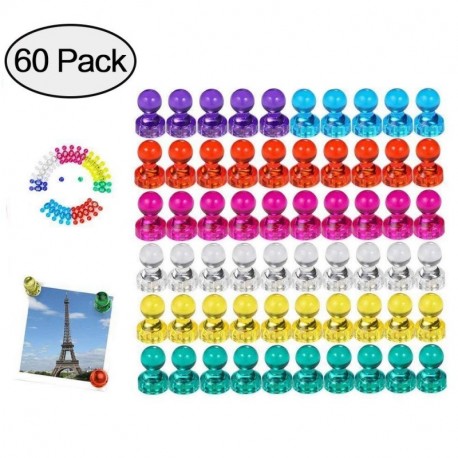 Aitsite 60 Piezas Color Strong Imanes de nevera Whiteboard Magnets Magnetic Push Pins para mapa, oficina, pizarra, refrigerad