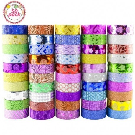 Washi Tape, Buluri 50 Rollos Cinta Adhesiva Washi Glitter Adhesivo de Cinta Decorativa para Scrapbooking DIY Crafts