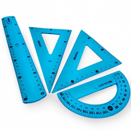 Westcott translúcido irrompible Flexible Regla – 4 piezas – incluye 30 cm Ruler, 2 escuadra y transportador de ángulos, color