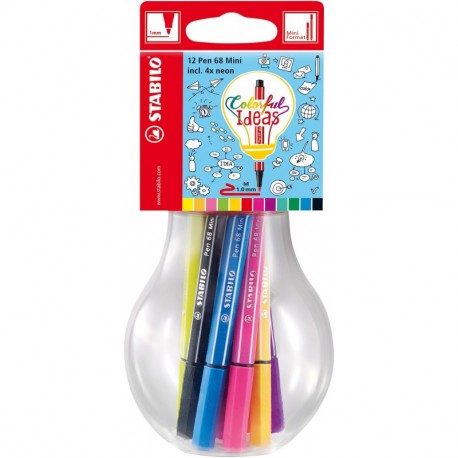 Premium de fieltro de lápiz STABILO Pen 68 Mini – Colorful Ideas – 12er Pack – con 12 Diferentes Colores en bolsa la bombilla