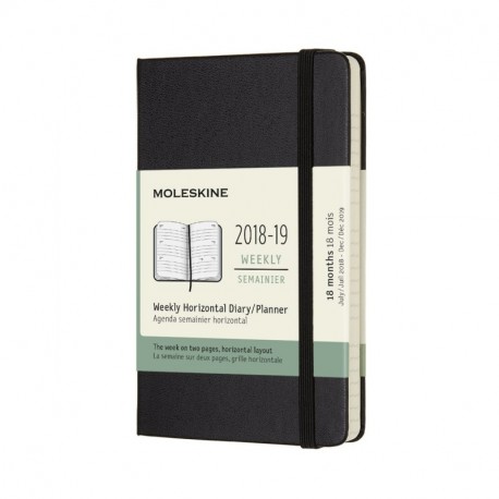 Moleskine Wochenkalender, 18 Monate, 2018/2019, Pocket/A6, Horizontal, Hard Cover, Schwarz