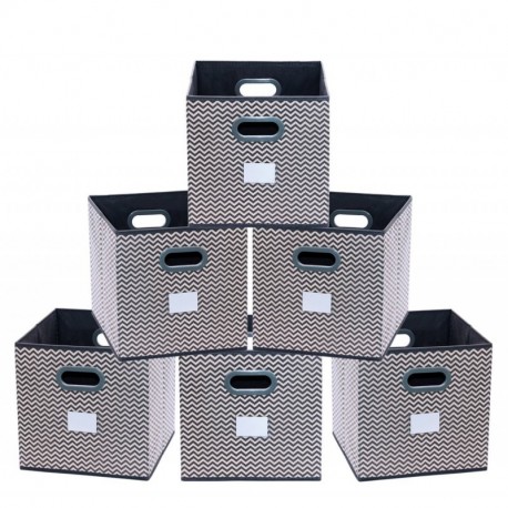 homyfort Caja de Almacenaje con 6 pcs, Set de 6 Cajas de Juguetes, Caja de Tela para Almacenaje, 30 x 30 x 30 cm, Zigzag Gris