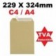 Lot de 25 Grande enveloppe pochette courrier A4 - C4 papier kraft MARRON 90g format 229 x 324 mm Pochette kraft brune auto-ad