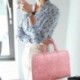 15 pulgada Maletín Bolso Cuero de Imitación Vintage Mensajero Bandolera Bolsa para Portátil y Ipad Práctico Pink