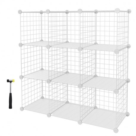 SONGMICS Armario modular de malla de hierro Armario de Almacenaje con 9 cubos Estantería Modulable Ajustable Organizador Mult