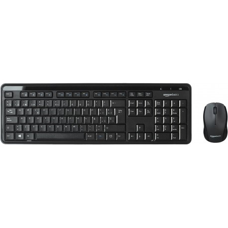 AmazonBasics - Pack de teclado y ratón inalámbricos, silenciosos y compactos, tipo QWERTY