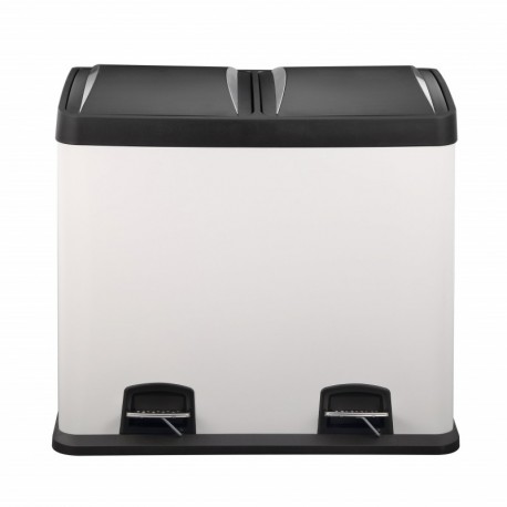 Mari Home - Cubo de basura de 48 l, blanco, de acero, con 2 compartimentos de 24 l cada uno, con pedal, para reciclaje, para 