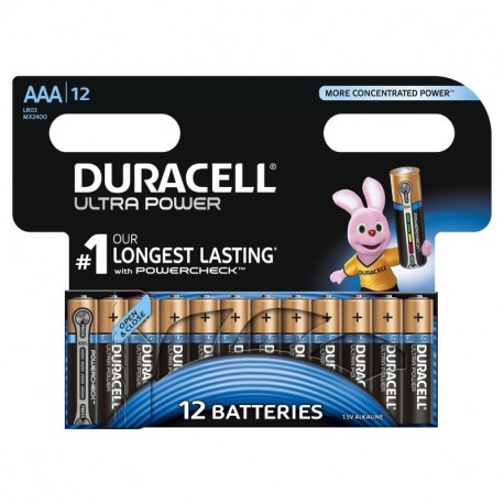 Duracell Ultra Power - Pack de 12 Pilas alcalinas AAA, Color Negro